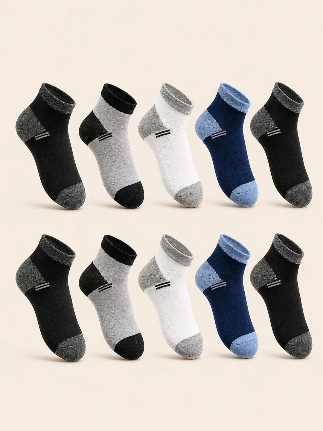 ADDOSSO Men Pack of 10 Cotton Assorted Colourblocked Ankle Length Socks - view 1