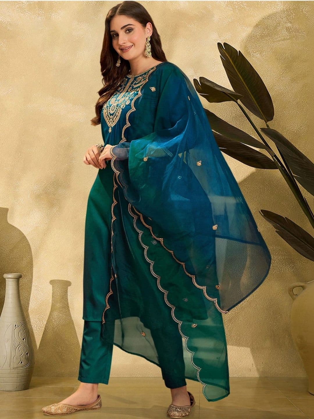 LeeliPeeri Designer Women Ethnic Motifs Embroidered Regular Thread Work Kurta with Trousers & With Dupatta thumbnail 5