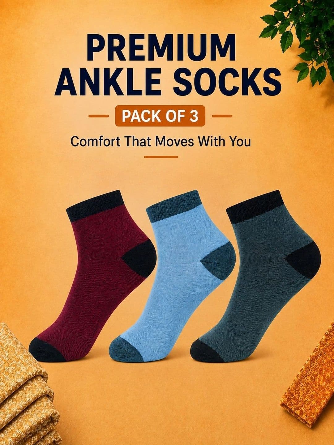 ADDOSSO Men Pack of 3 Cotton Assorted Colourblocked Ankle Length Socks thumbnail 2