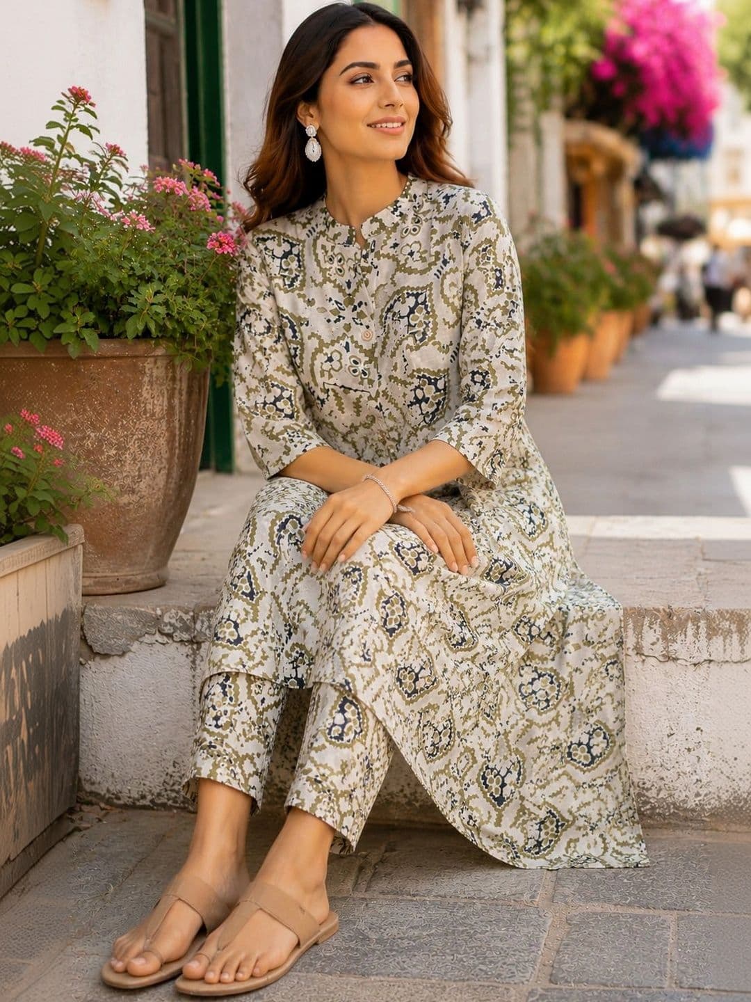 Three Boganvilla Women Ethnic Motifs Printed Regular Kurta with Trousers thumbnail 5