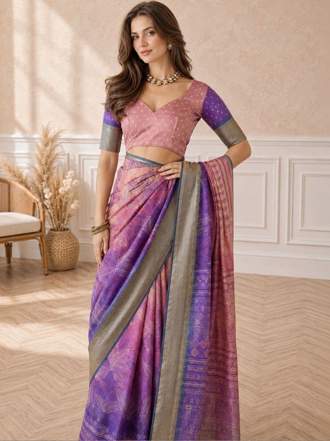 all about you Floral Zari Silk Blend Fusion Patola Saree thumbnail 3