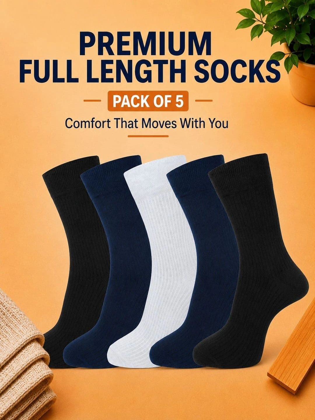ADDOSSO Men Pack of 5 Cotton Assorted Calf Length Socks thumbnail 2