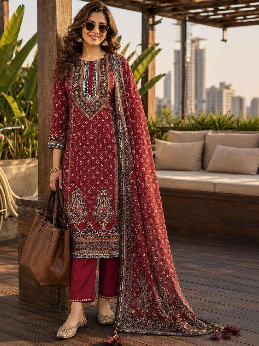 Berrylicious Women Ethnic Motifs Printed Regular Pure Silk Kurta & Trousers With Dupatta - view 1