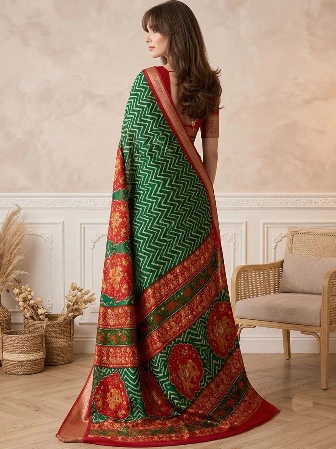 all about you Woven Design Zari Silk Blend Fusion Patola Saree thumbnail 4