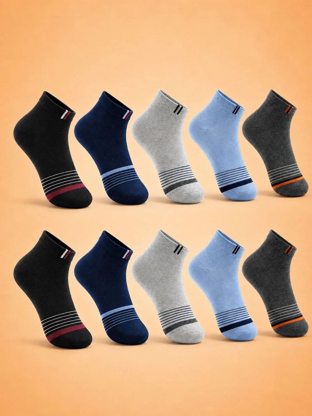 ADDOSSO Men Pack of 10 Cotton Assorted Striped Ankle Length Socks - view 1