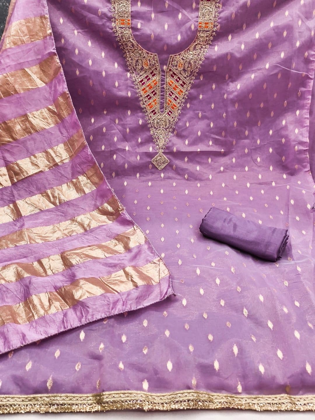 LeeliPeeri Designer Embroidered Art Silk Unstitched Dress Material thumbnail 3
