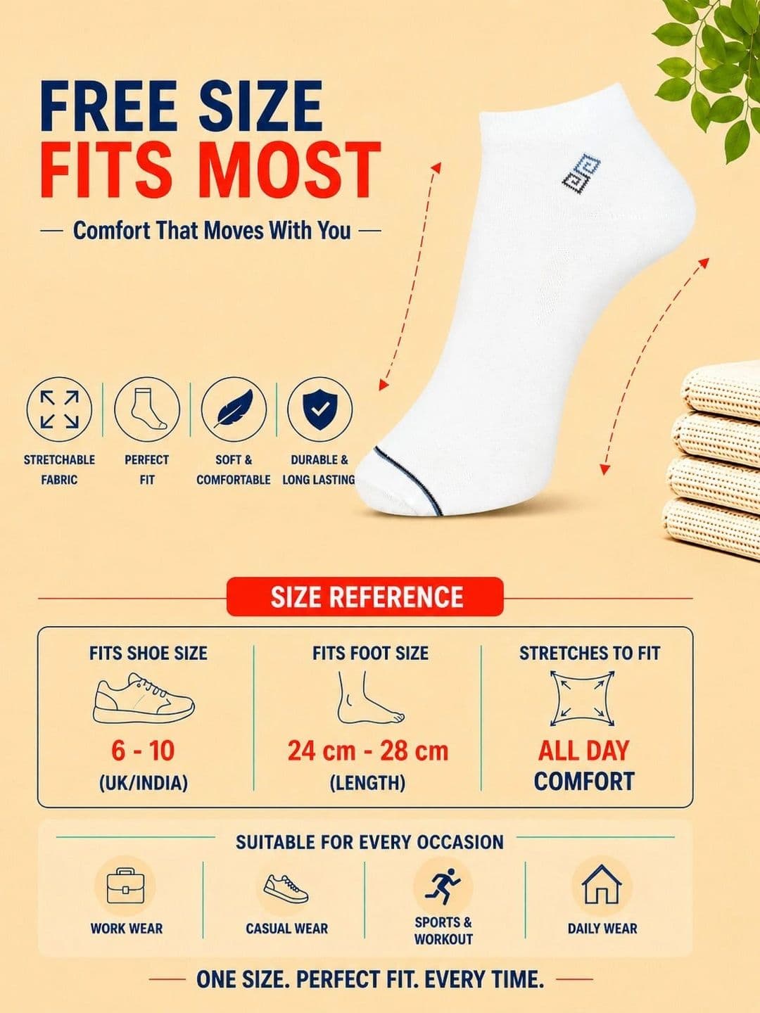 ADDOSSO Men Pack of 5 Cotton Assorted Ankle Length Socks thumbnail 2