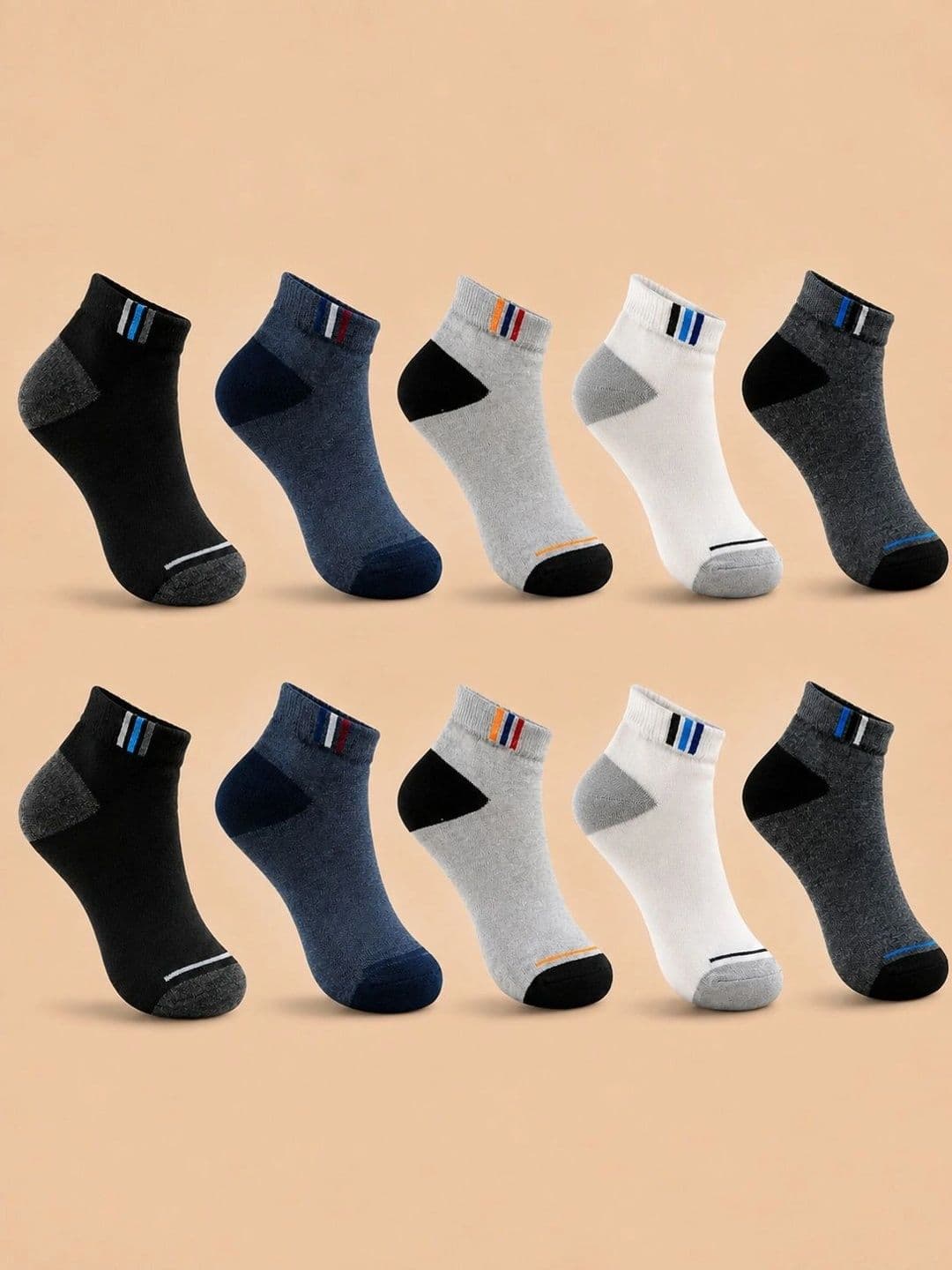 ADDOSSO Men Pack of 10 Cotton Assorted Colourblocked Ankle Length Socks - view 1