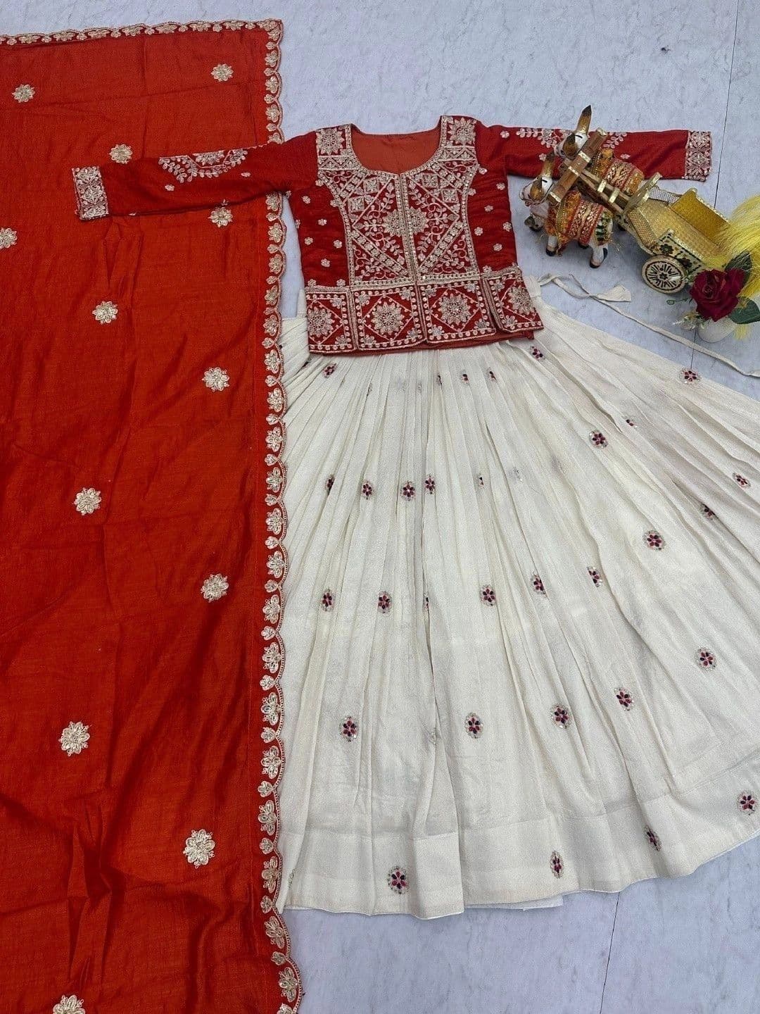 Shree Ram Creation Embroidered Thread Work Ready to Wear Lehenga & Blouse With Dupatta thumbnail 4