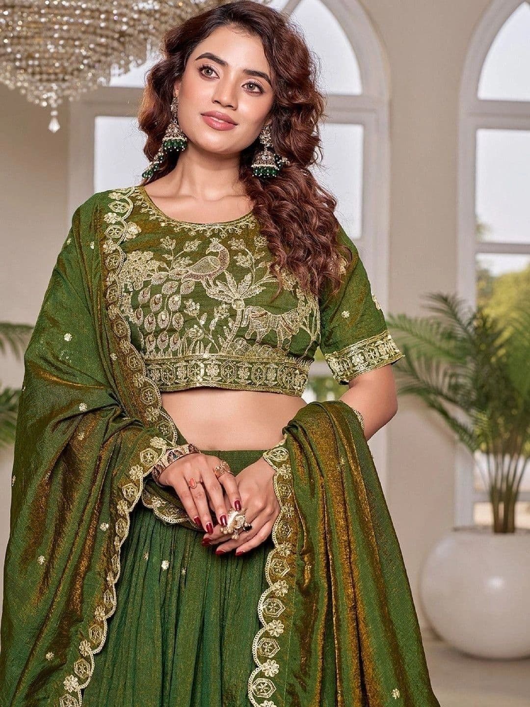 Shree Ram Creation Embroidered Thread Work Ready to Wear Lehenga & Blouse With Dupatta thumbnail 3