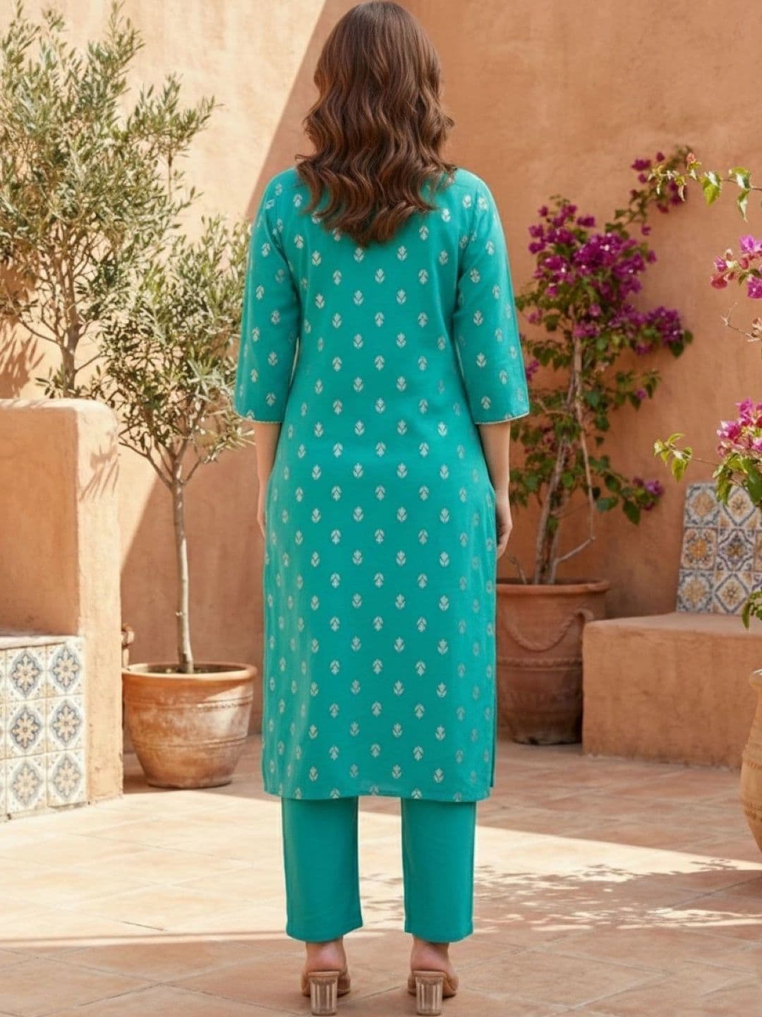 KALAMIR Women Ethnic Motifs Printed Regular Kurta with Trousers thumbnail 5