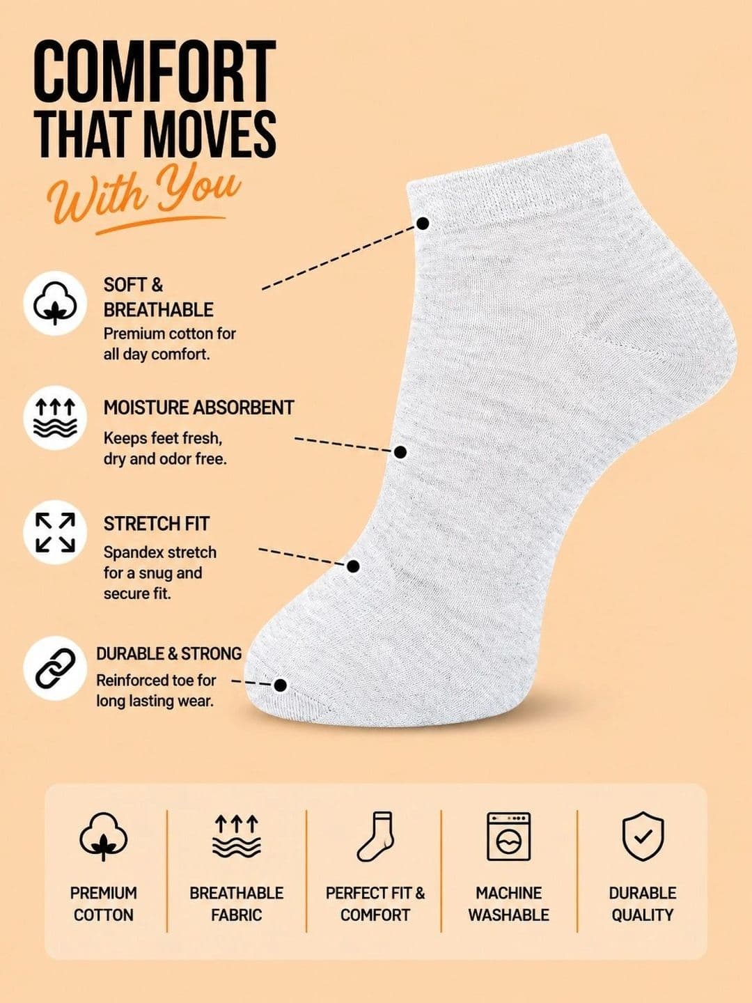 ADDOSSO Men Pack of 3 Cotton Assorted Ankle Length Socks thumbnail 3