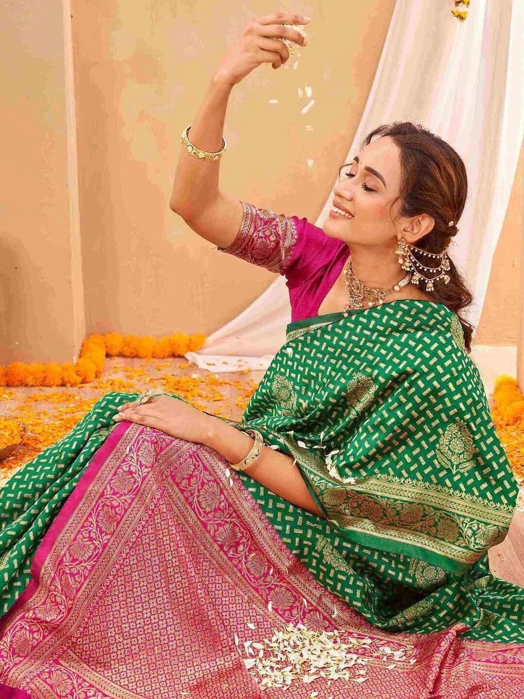 KALINI Woven Design Zari Art Silk Fusion Saree thumbnail 6