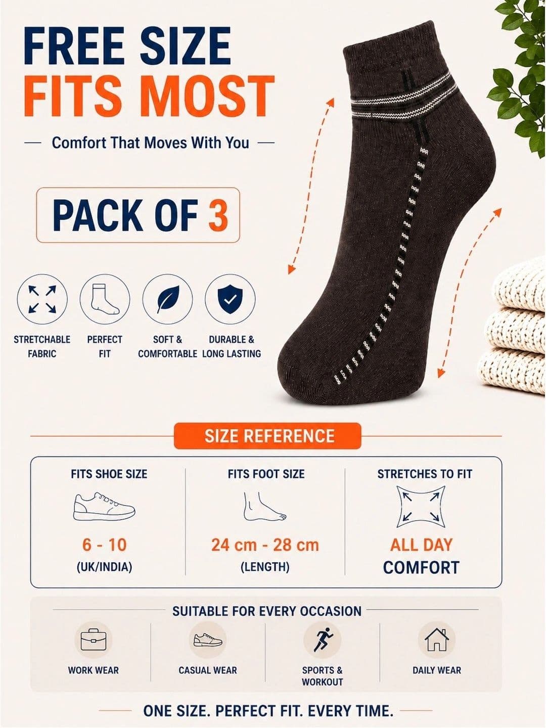 ADDOSSO Men Pack of 3 Cotton Assorted Patterned Ankle Length Socks thumbnail 3
