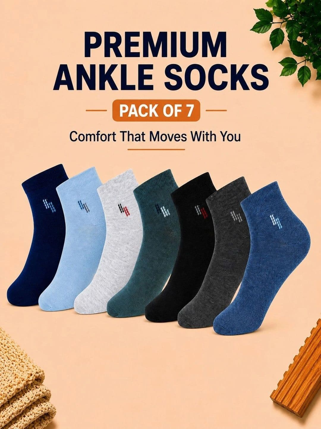 ADDOSSO Men Pack of 7 Cotton Assorted Patterned Ankle Length Socks thumbnail 5