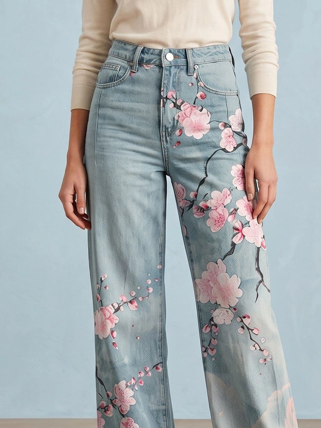 ATELIER REBEL Women Wide Leg Mid-Rise Light Fade Printed Jeans thumbnail 3