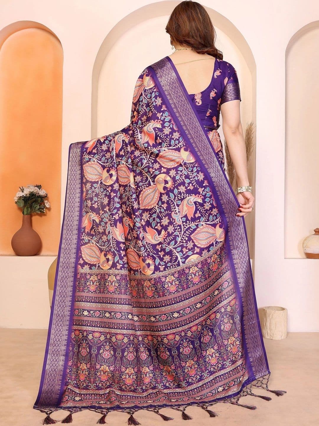 VS MALL Woven Design Zari Silk Cotton Saree thumbnail 3