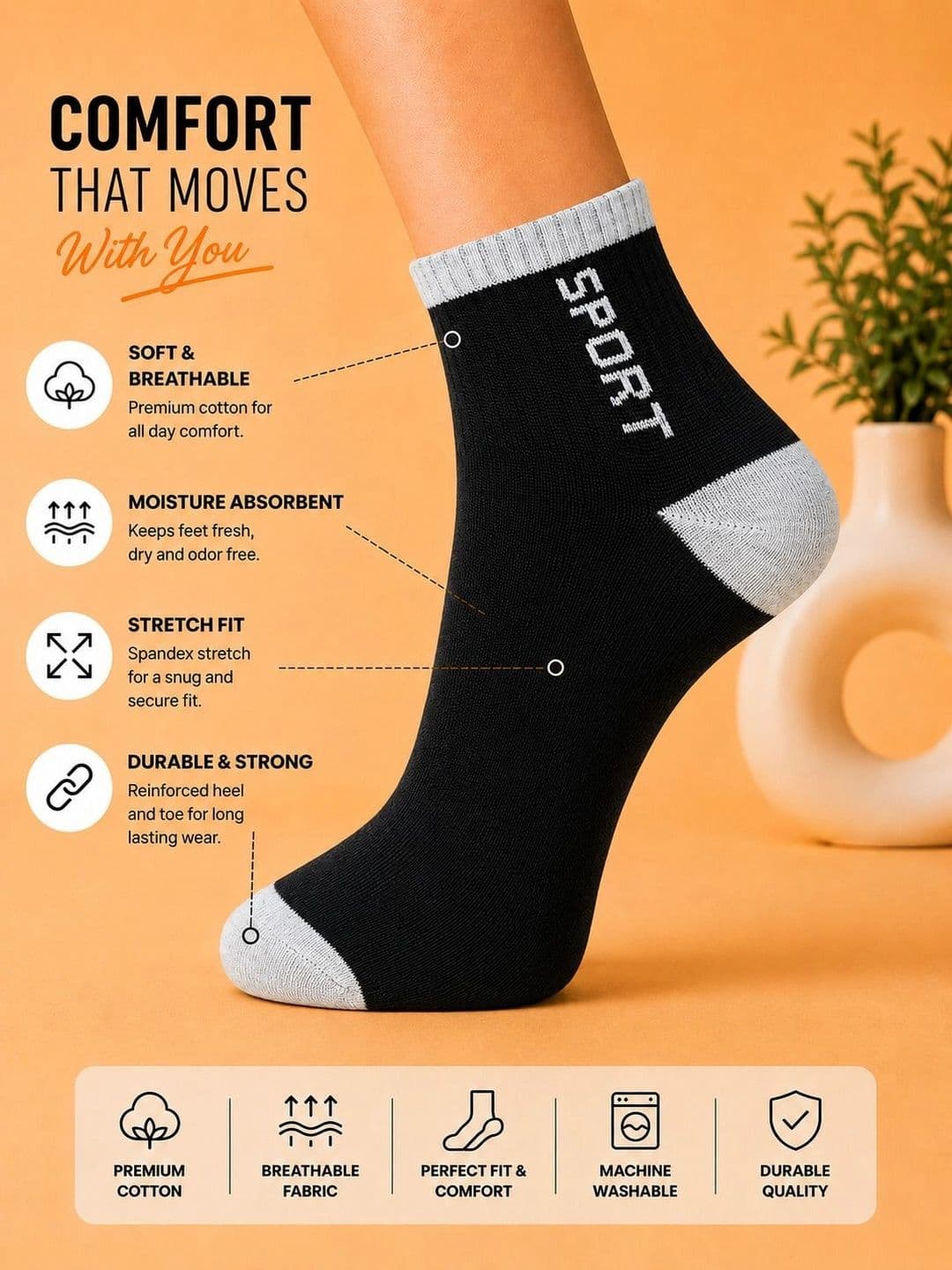 ADDOSSO Men Pack of 5 Cotton Assorted Patterned Ankle Length Socks thumbnail 5