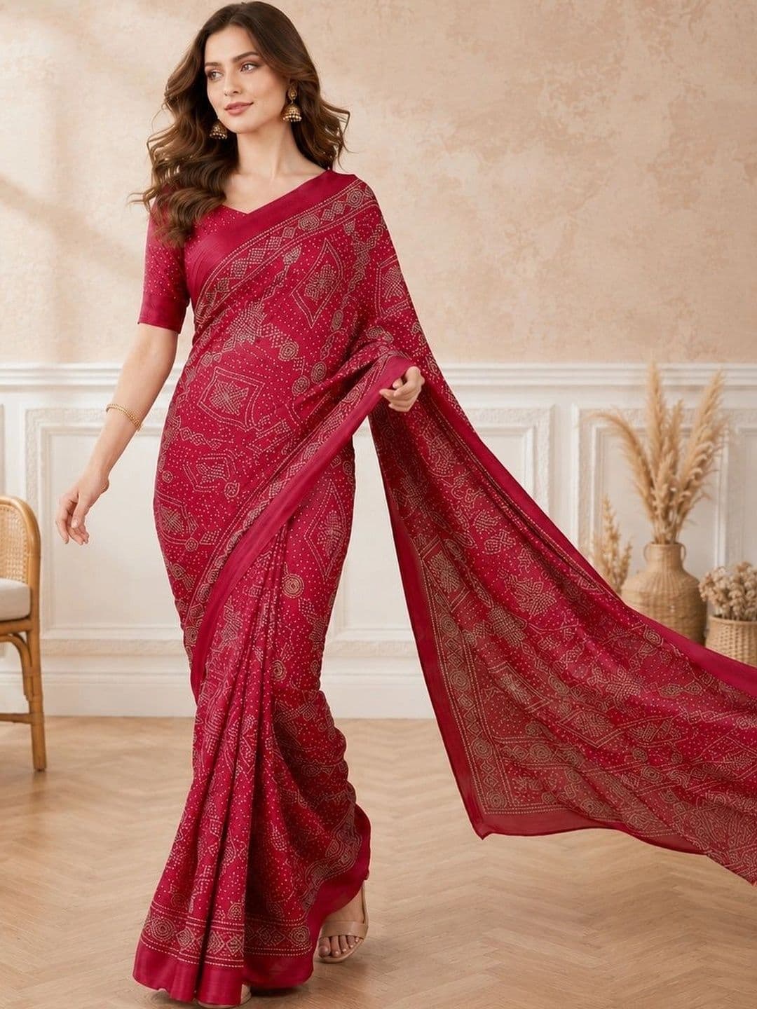 all about you Bandhani Poly Chiffon Fusion Bandhani Saree thumbnail 2