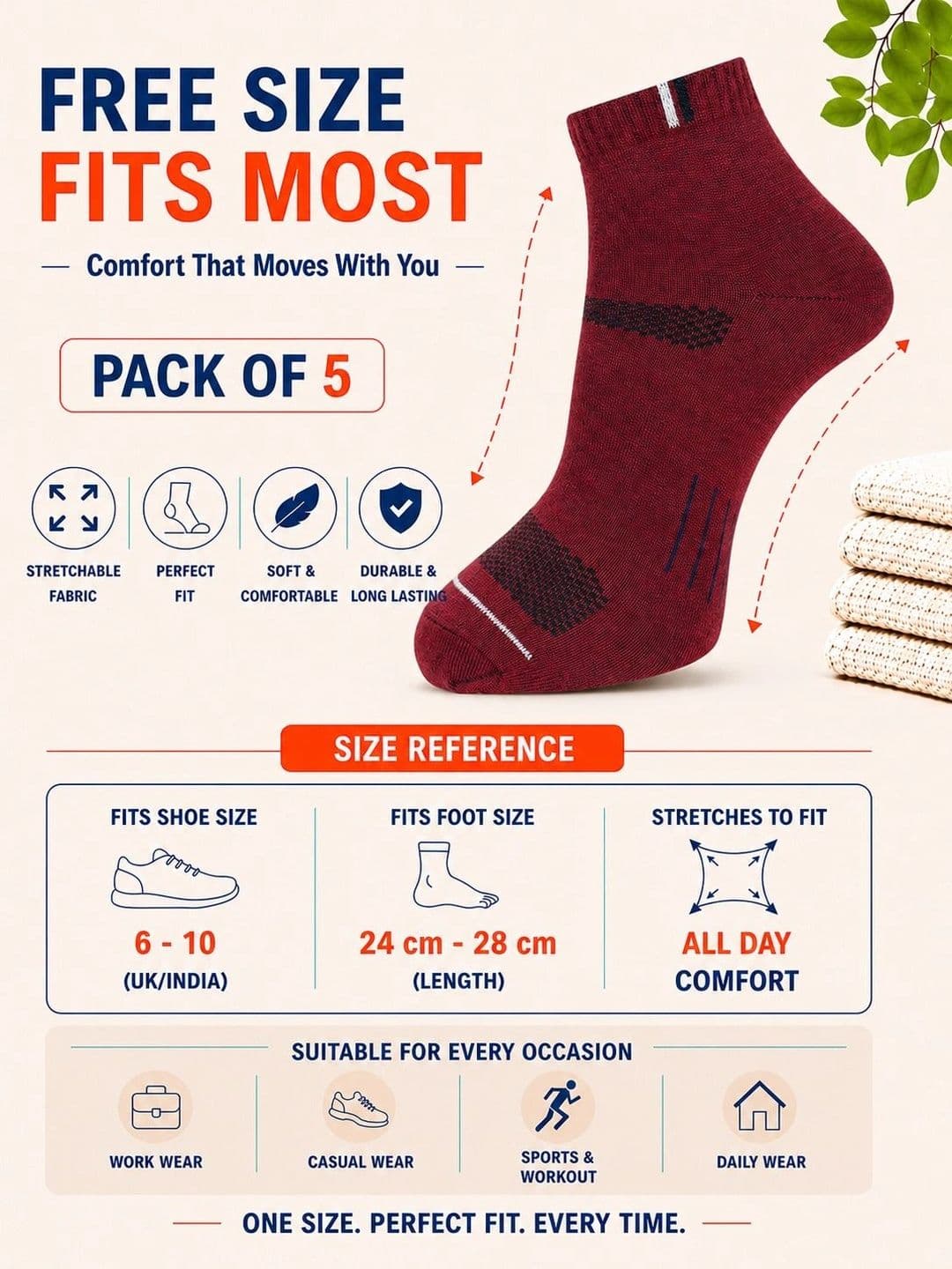 ADDOSSO Men Pack of 5 Cotton Assorted Patterned Ankle Length Socks thumbnail 4