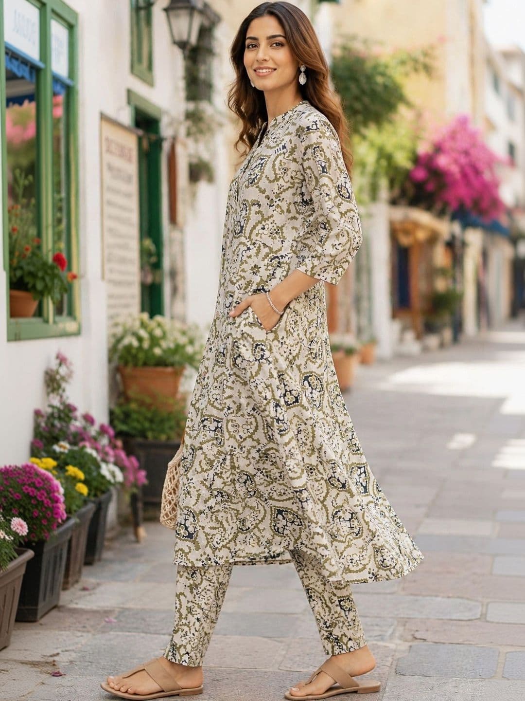 Three Boganvilla Women Ethnic Motifs Printed Regular Kurta with Trousers thumbnail 4