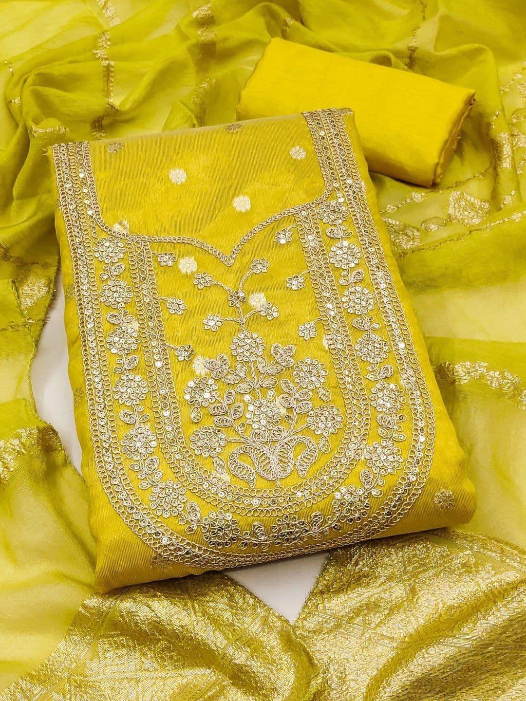 LeeliPeeri Designer Embroidered Raw Silk Unstitched Dress Material - view 1