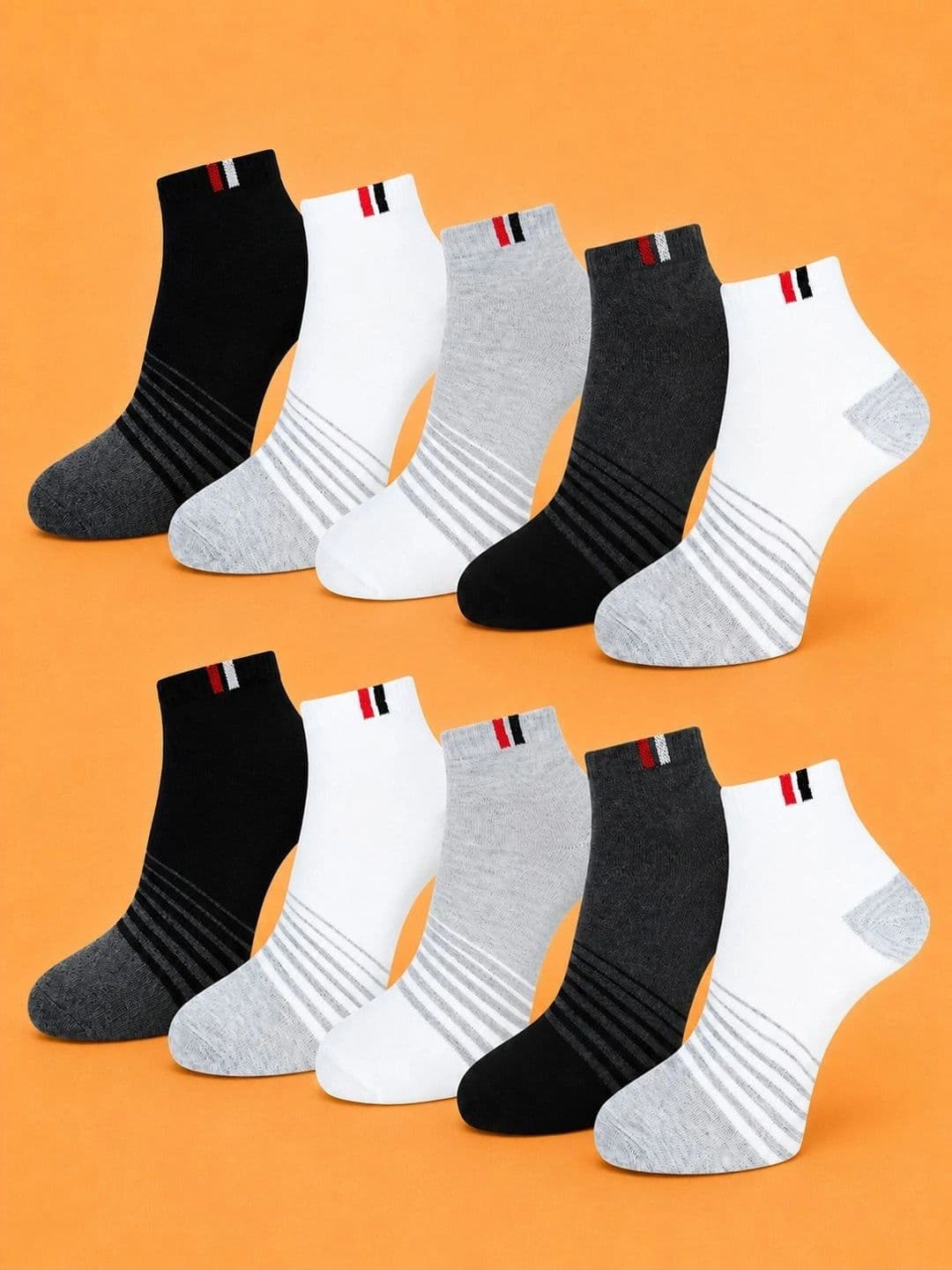 ADDOSSO Men Pack of 10 Cotton Assorted Striped Ankle Length Socks - view 1