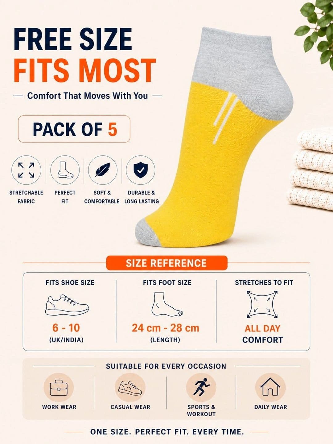 ADDOSSO Men Pack of 5 Cotton Assorted Colourblocked Ankle Length Socks thumbnail 5