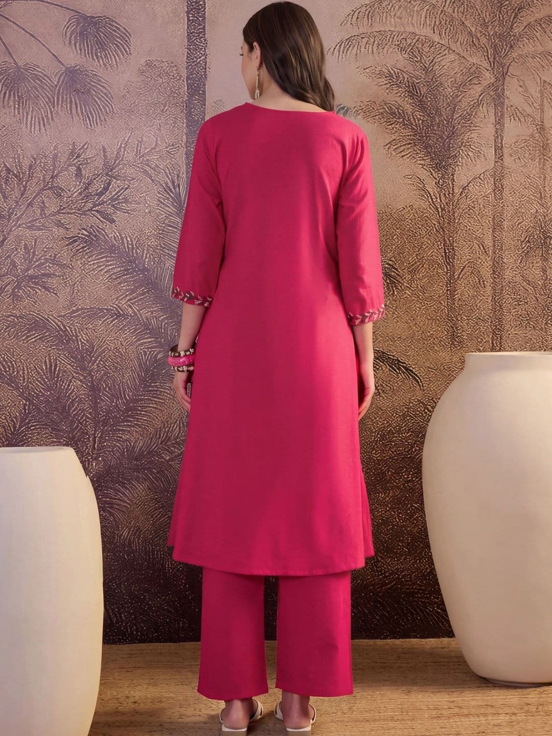 Shree Ramkrishna Fab Women Floral Embroidered Regular Thread Work Pure Cotton Kurta with Palazzos thumbnail 5