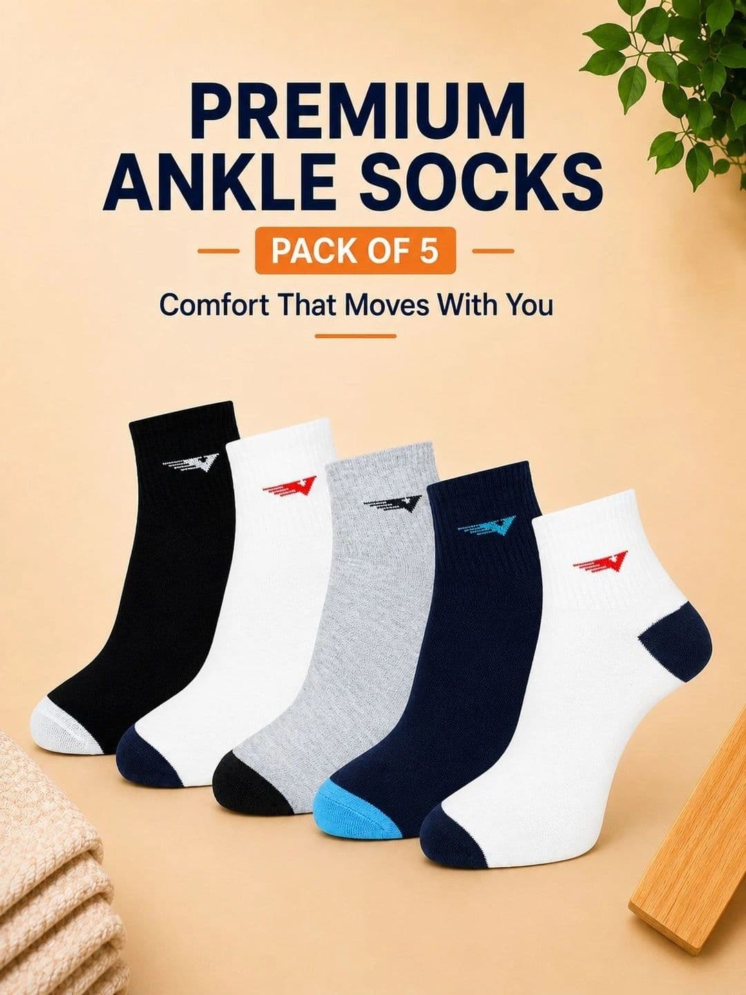 ADDOSSO Men Pack of 5 Cotton Assorted Patterned Ankle Length Socks thumbnail 4