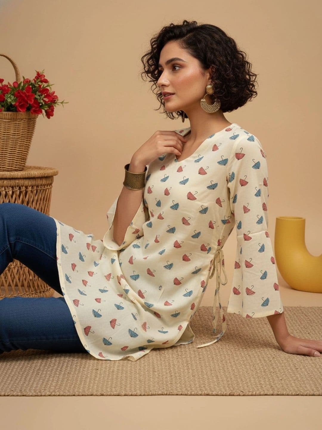 SURHI Women Quirky Printed Flared Sleeves Kurta thumbnail 3