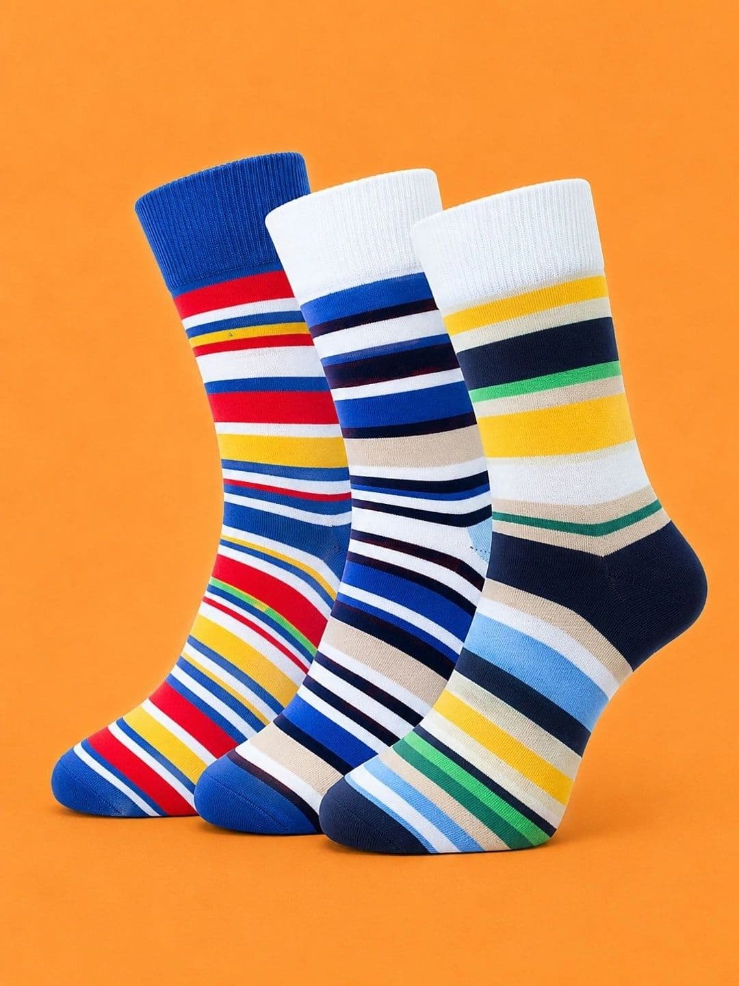 ADDOSSO Men Pack of 3 Cotton Assorted Striped Calf Length Socks - view 1