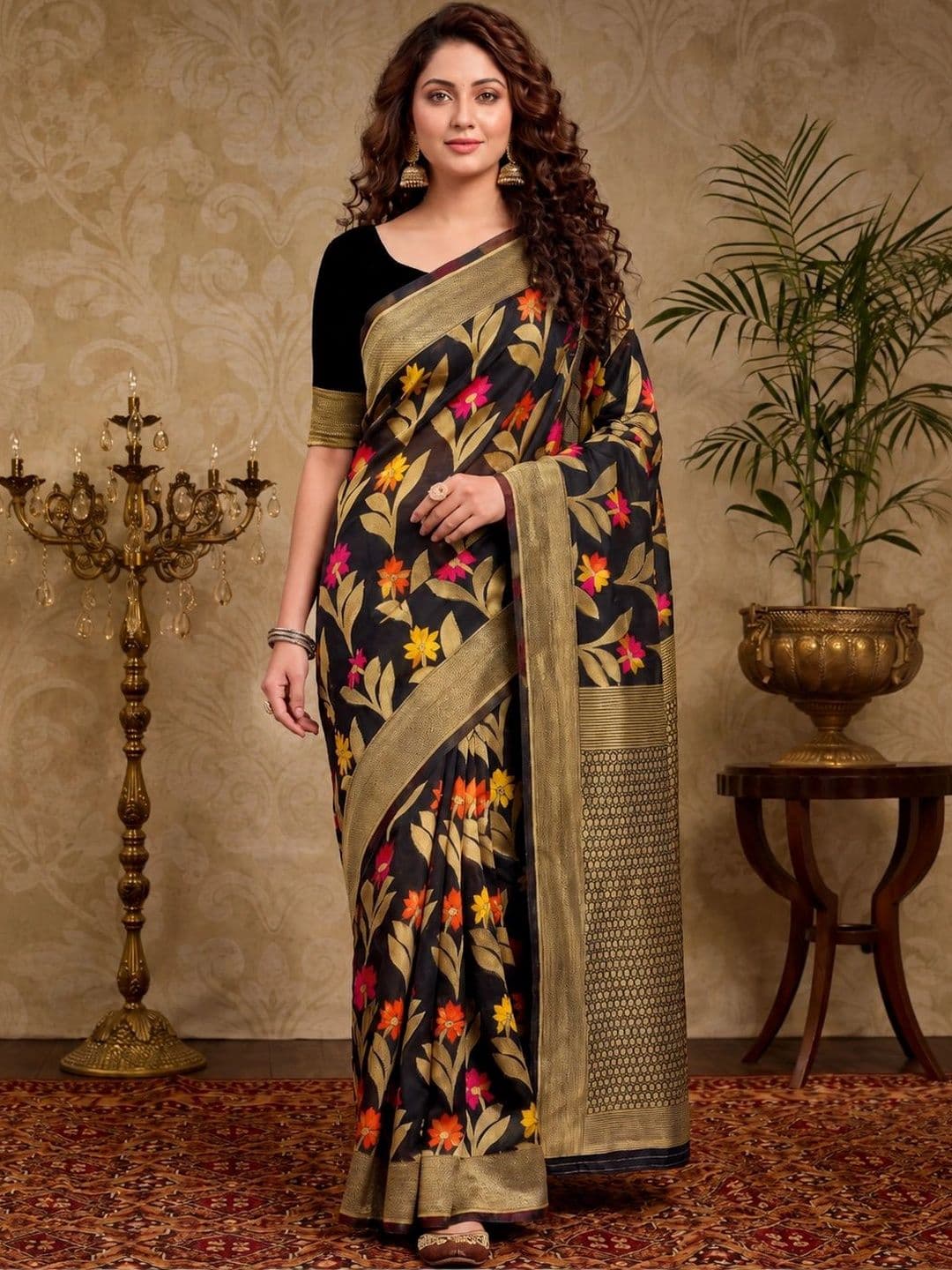 Mitera Woven Design Zari Silk Cotton Fusion Banarasi Saree thumbnail 2