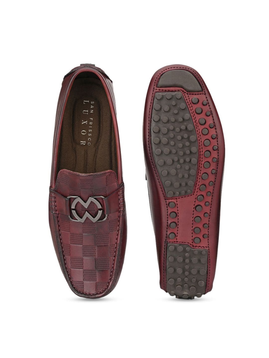 San Frissco Men Burgundy Coloured Textured Formal Loafers thumbnail 6