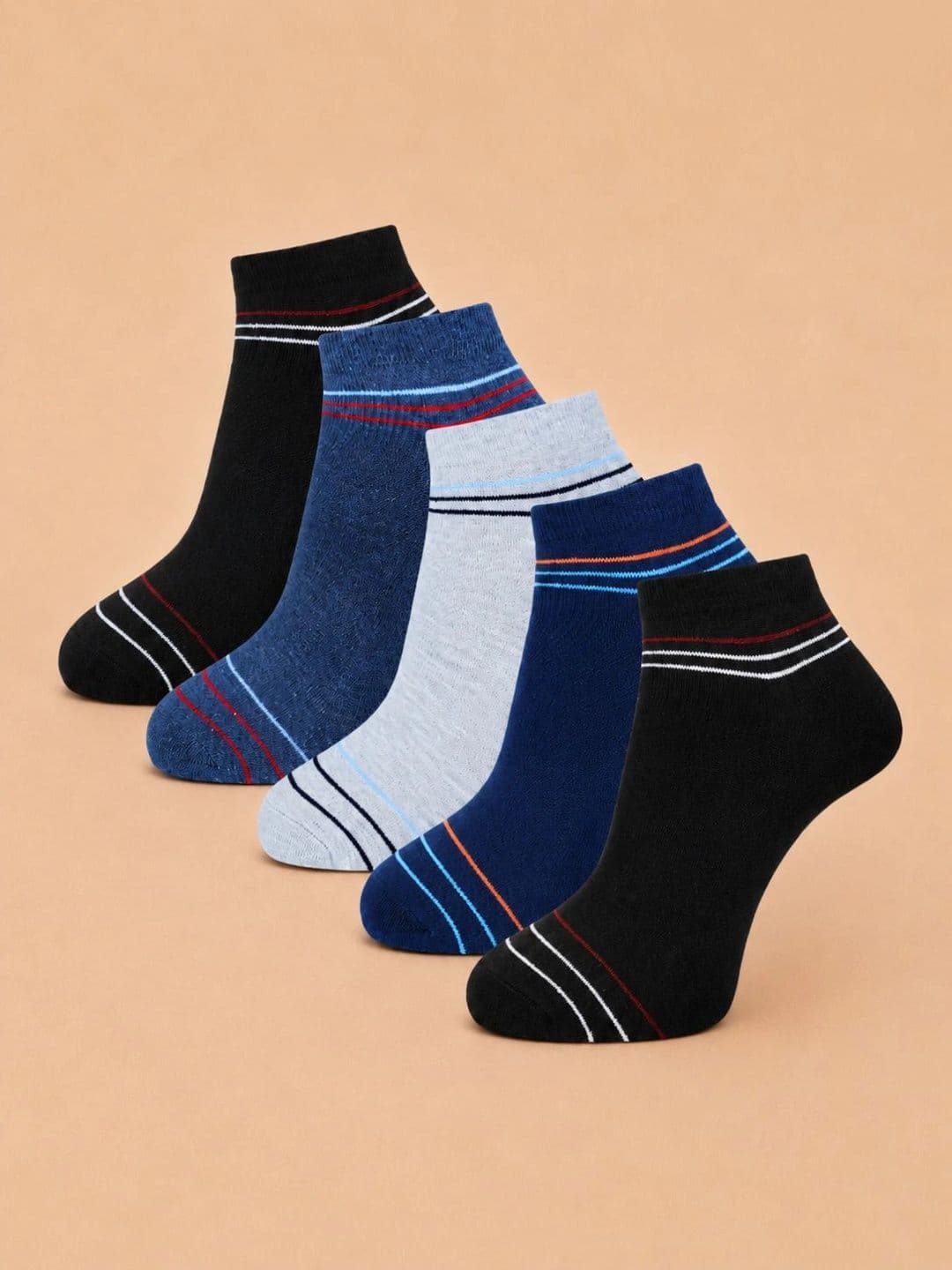 ADDOSSO Men Pack of 5 Cotton Assorted Striped Ankle Length Socks - view 1