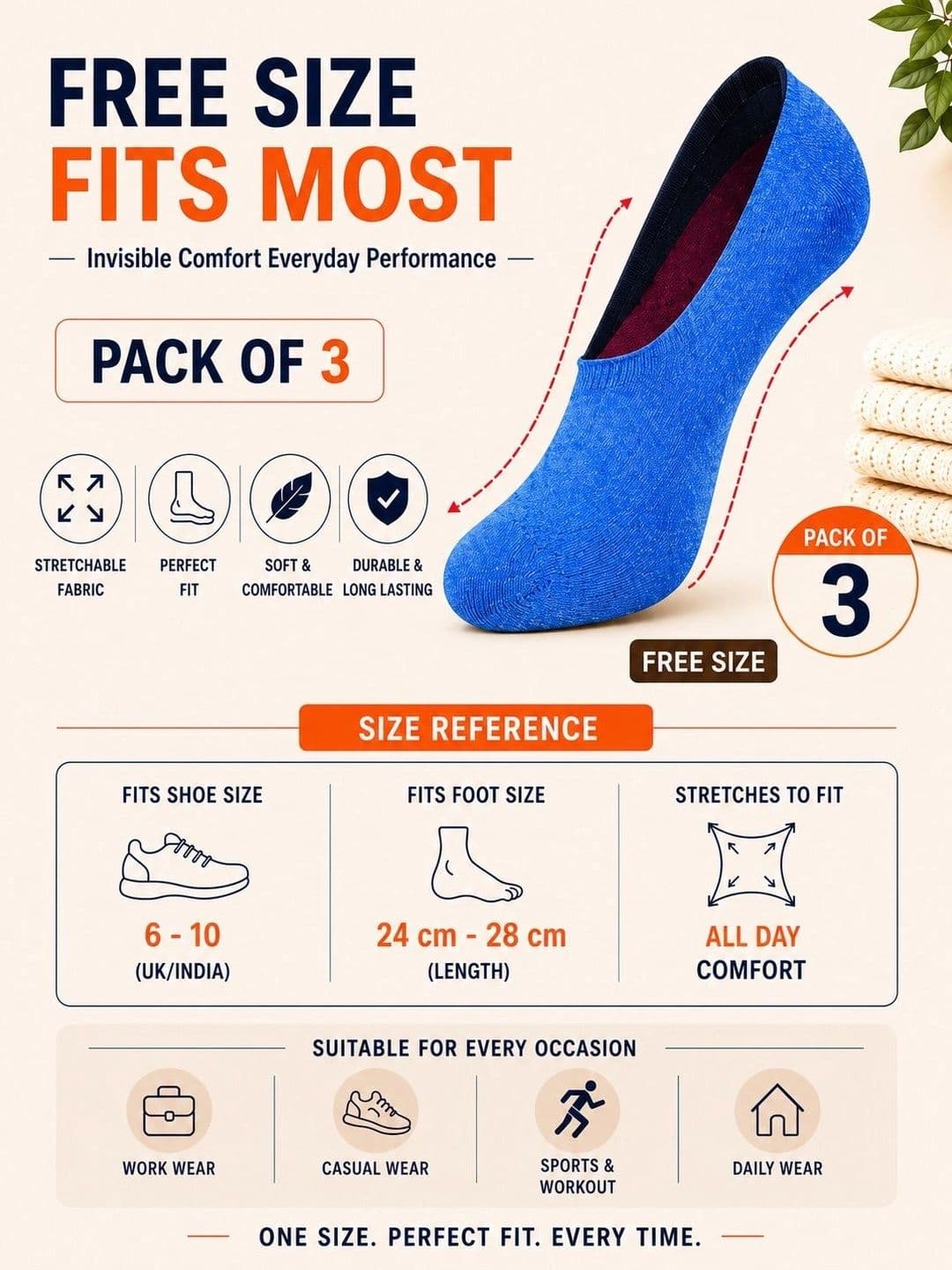ADDOSSO Men Pack of 3 Cotton Assorted Patterned Shoe Liners Socks thumbnail 3