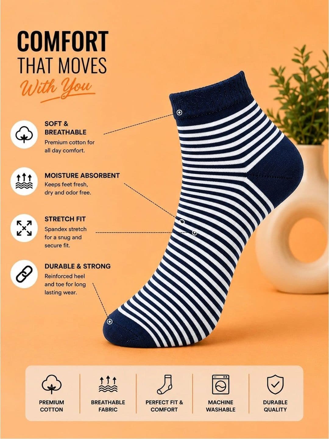 ADDOSSO Men Pack of 5 Cotton Assorted Patterned Above Ankle Socks thumbnail 3