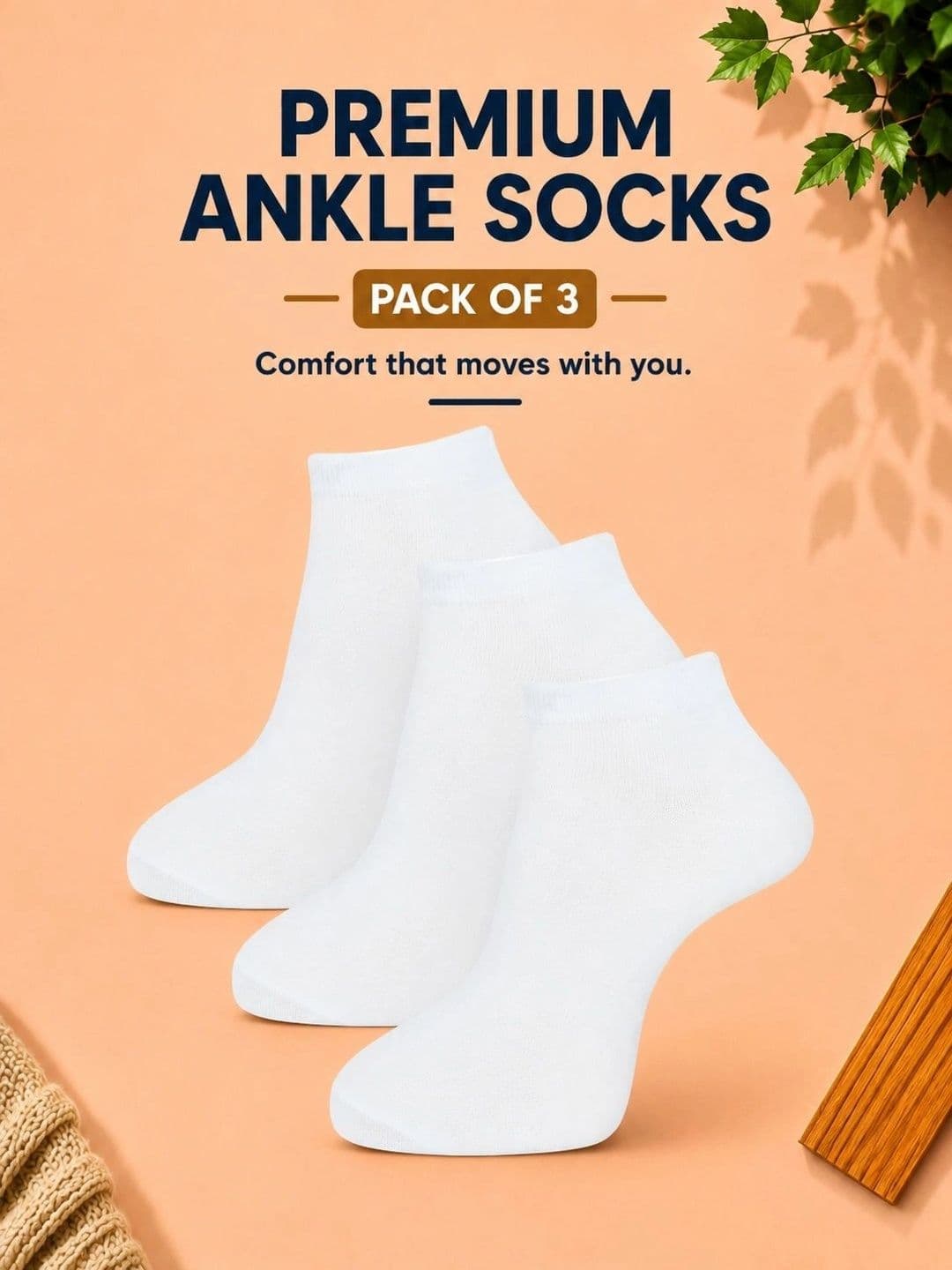 ADDOSSO Men Pack of 3 Cotton Assorted Ankle Length Socks thumbnail 2