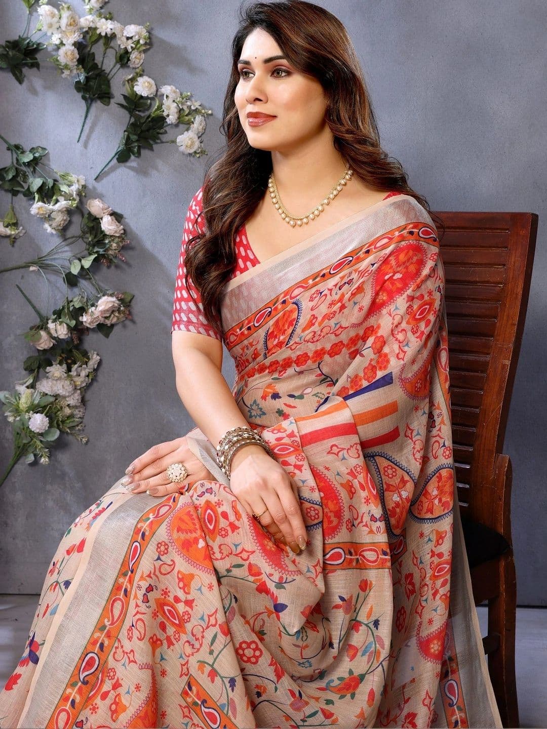 VS MALL Paisley Linen Blend Saree thumbnail 2