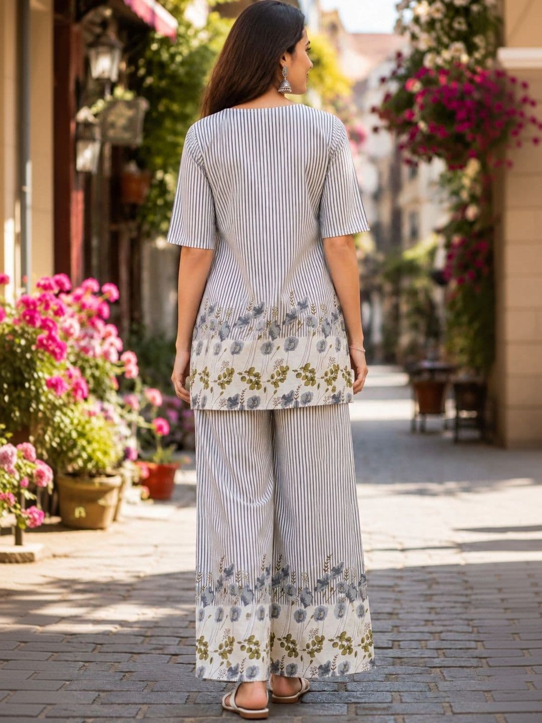 Three Boganvilla Women Floral Printed Regular Kurta with Palazzos thumbnail 3