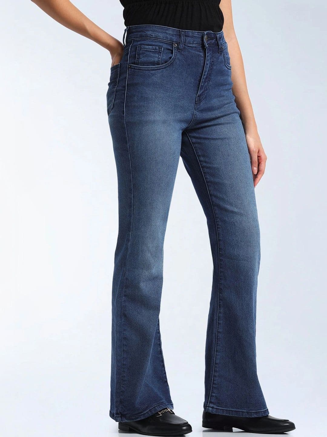 Flying Machine Women Flared High-Rise Low Distress Light Fade Stretchable Jeans thumbnail 2