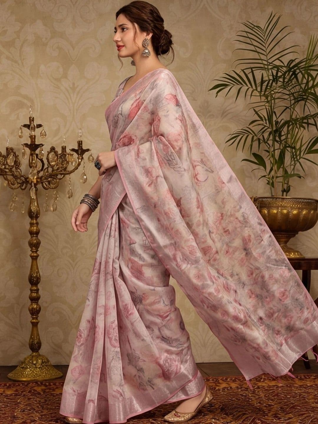 Mitera  Women Floral Zari Silk Cotton Fusion Saree thumbnail 6