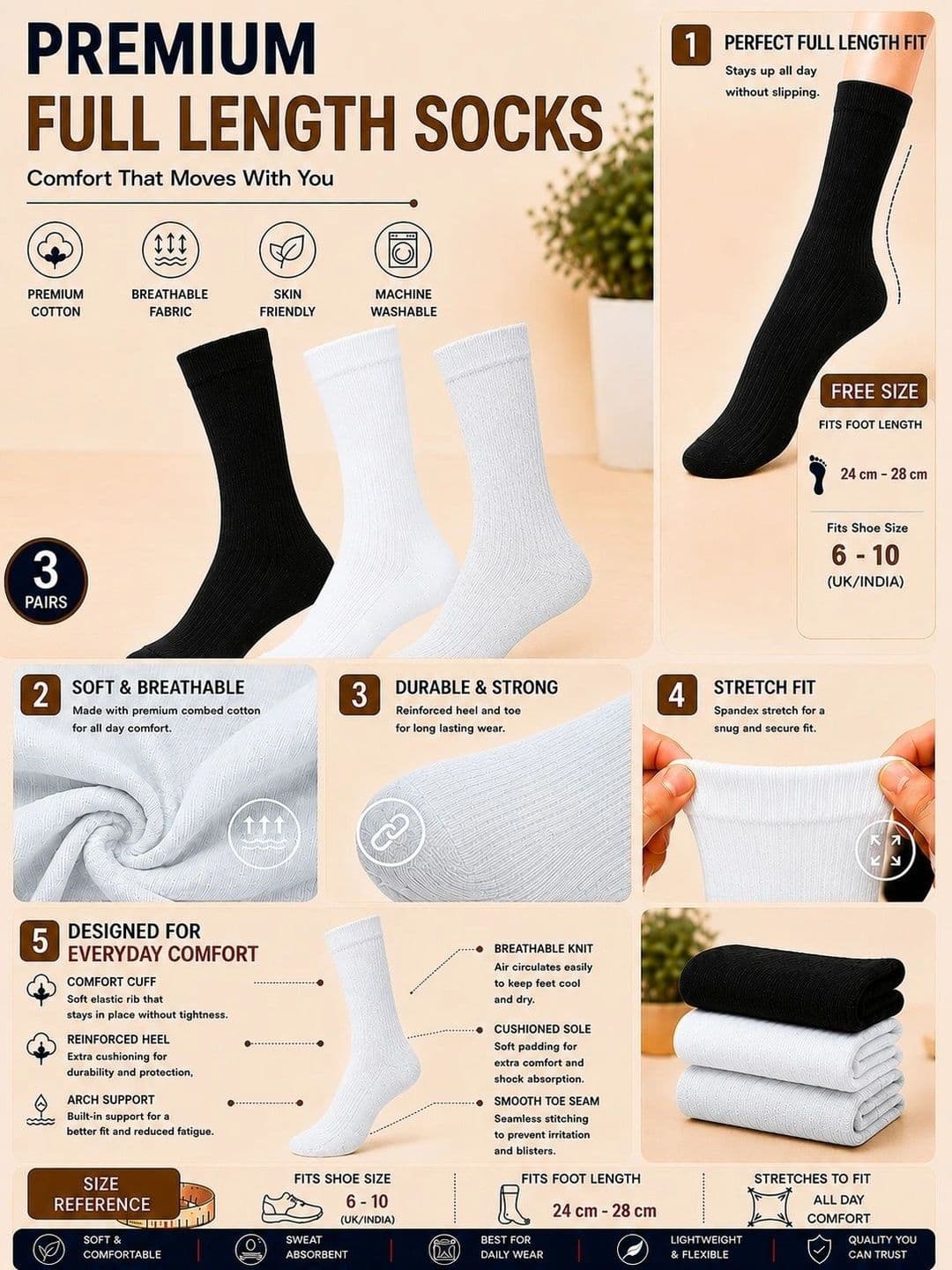 ADDOSSO Men Pack of 3 Cotton Assorted Above Ankle Socks thumbnail 4