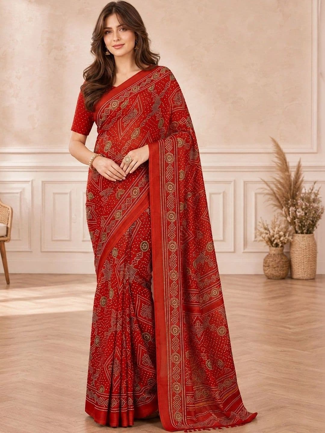 all about you Bandhani Poly Chiffon Fusion Bandhani Saree - view 1