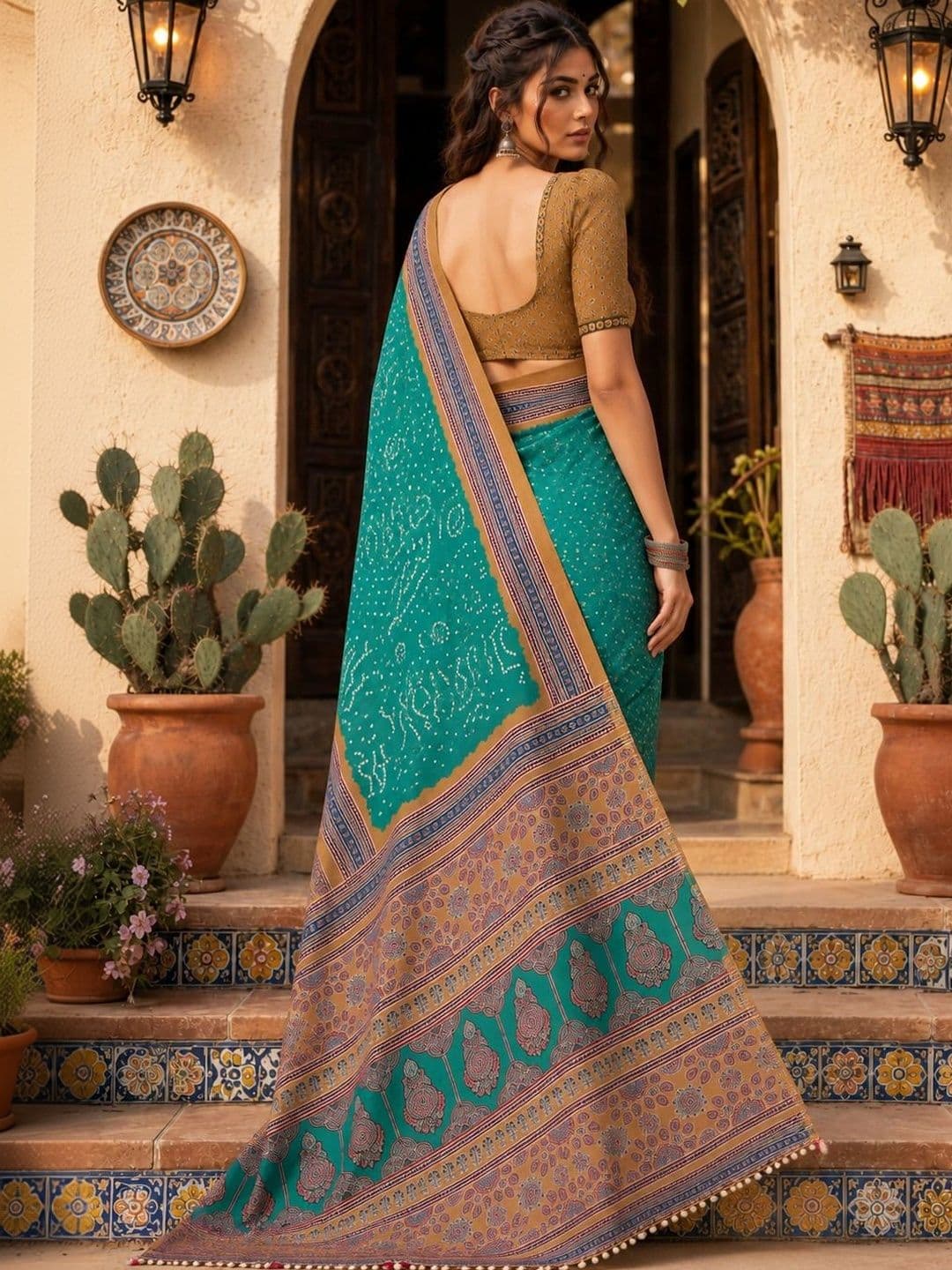 Durga Textile Bandhani Silk Blend Bandhani Saree thumbnail 5