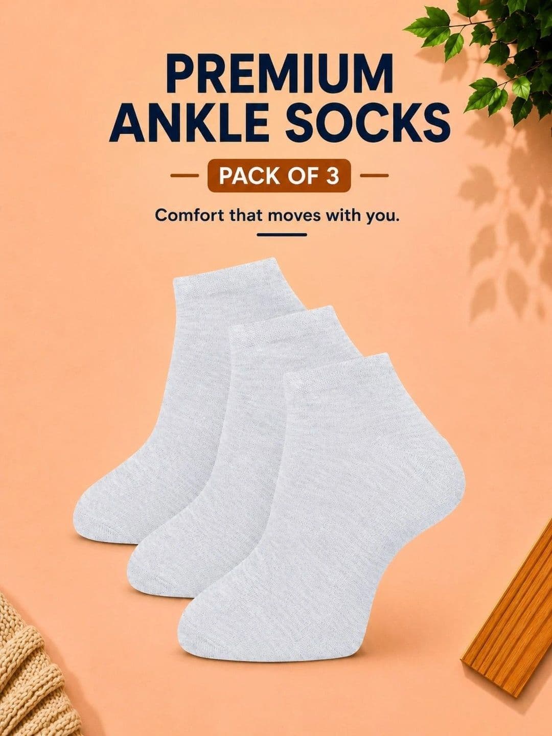 ADDOSSO Men Pack of 3 Cotton Assorted Ankle Length Socks thumbnail 2