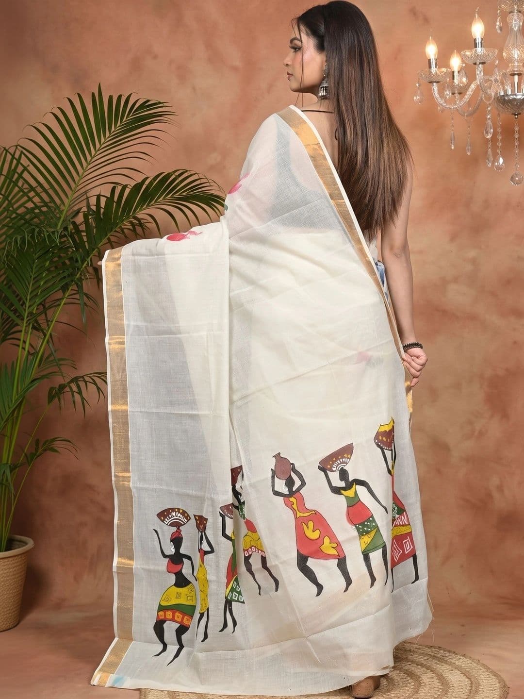 PuJoy Ethnic Motifs Sequinned Pure Cotton Handloom Taant Saree thumbnail 5