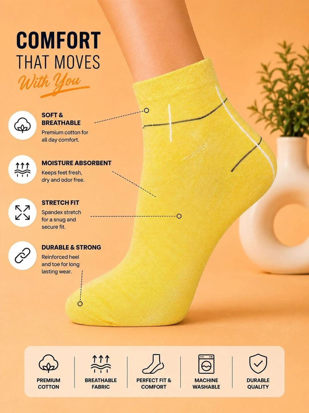 ADDOSSO Men Pack of 5 Cotton Assorted Checked Ankle Length Socks thumbnail 2