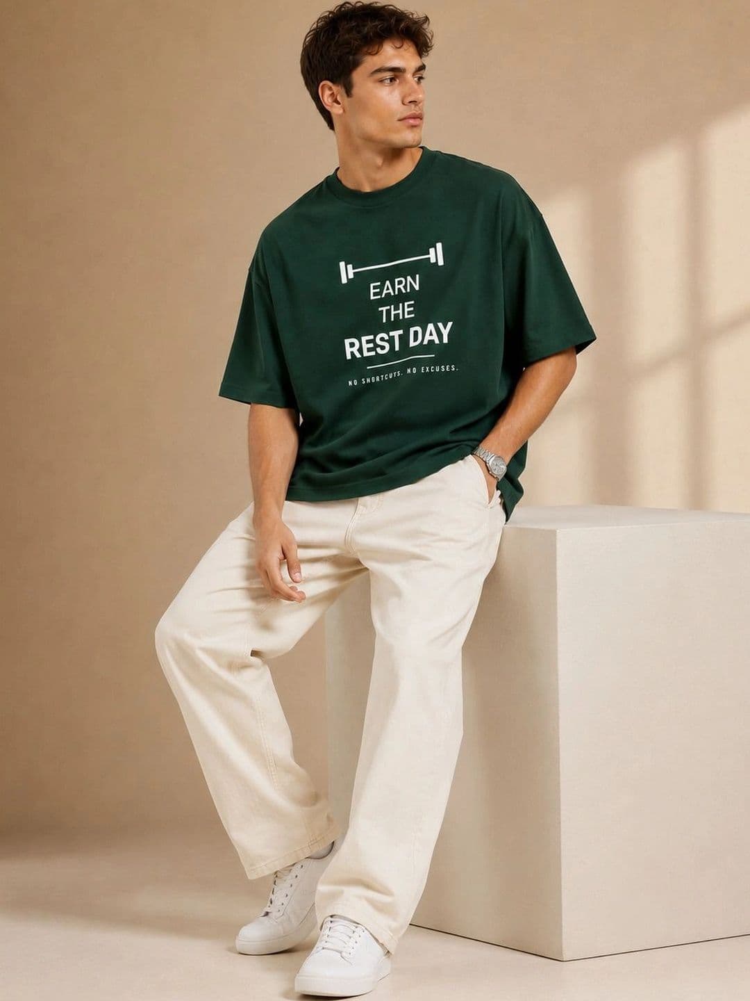 Mast & Harbour Men Typography Printed Drop-Shoulder Sleeves T-shirt thumbnail 2
