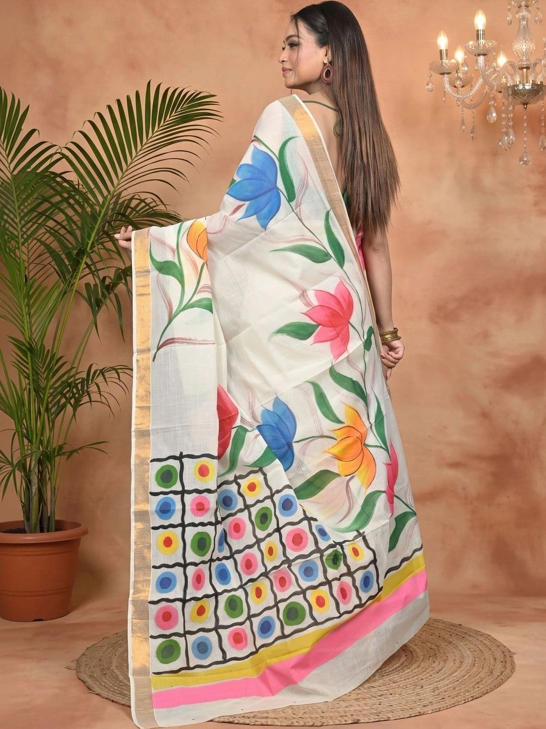 PuJoy Floral Sequinned Pure Cotton Handloom Taant Saree thumbnail 2